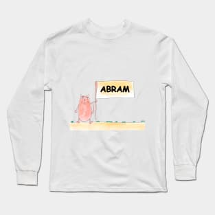 ABRAM name. Personalized gift for birthday your friend. Cat character holding a banner Long Sleeve T-Shirt
